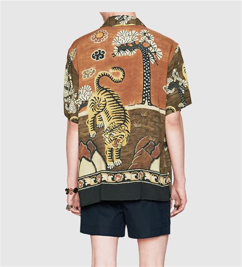 tiger short sleeve dress shirt gucci|Gucci tiger hoodie.